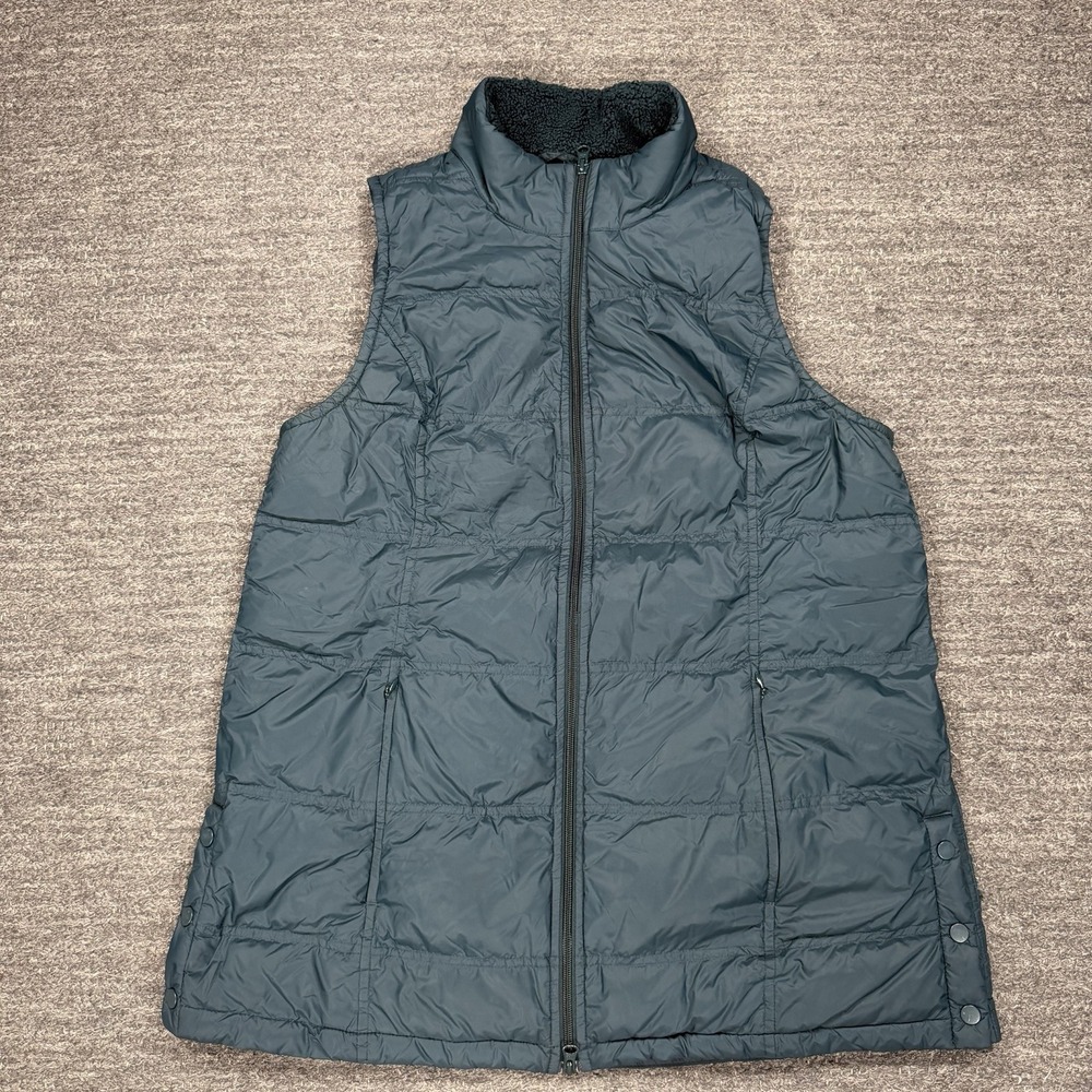 J. Jill Down Puffer Vest Women Large Snap Vent Quilted Long Outdoor Winter Walk